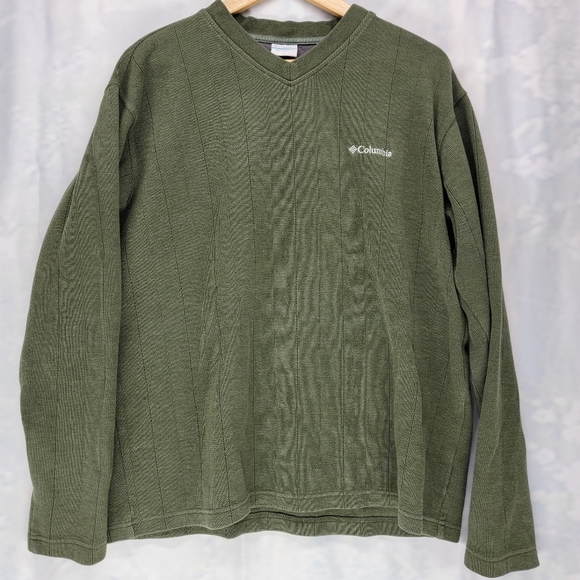 Columbia Olive Green Cotton Long Sleeve V-Neck Sweater Size XL - Picture 1 of 4